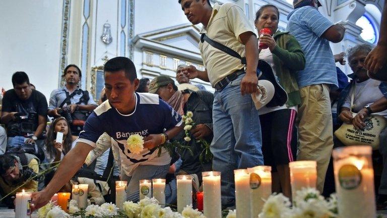 Relatives of missing students in Mexico, 15 Oct 14