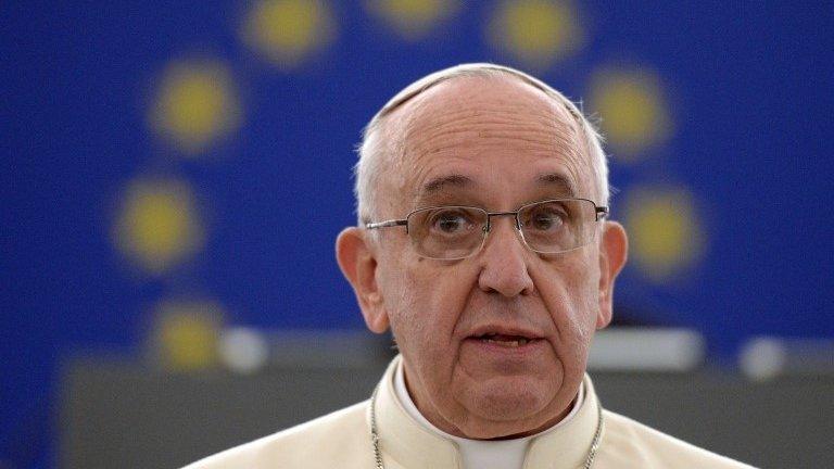 Pope Francis speaks at the European Parliament in Strasbourg on 25 November