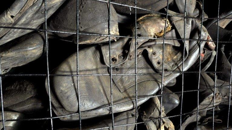 Prisoner's shoes on display at the Majdanek State Museum in Poland