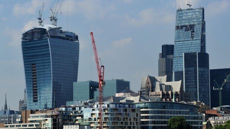 General view of the skyline, cityscape, of the City of London