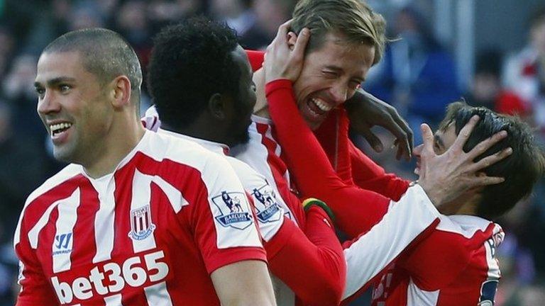 Stoke's Peter Crouch and Bojan