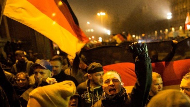 Pegida protesters march In Berlin on 5 January, 2015