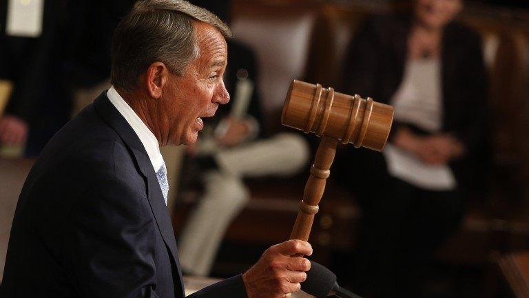 US Speaker of the House Boehner wields the gavel for the first time after being re-elected as the Speaker of the House of Representatives at the start of the 114th Congress at the US Capitol in Washington