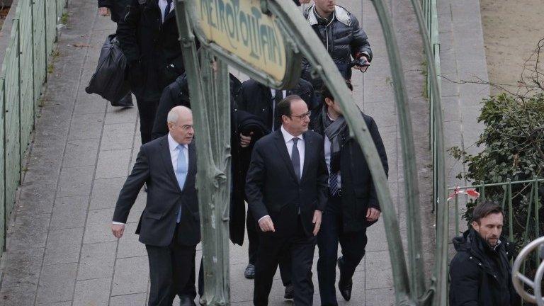 President Hollande arriving at scene of Paris shooting