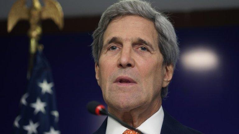 US Secretary of State John Kerry speaks at a press conference in Gandhinagar, India 12 January 2015