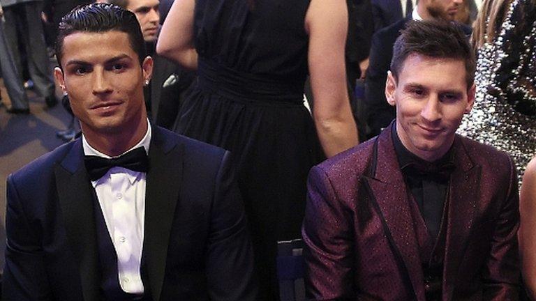 Cristiano Ronaldo and Lionel Messi at the award ceremony