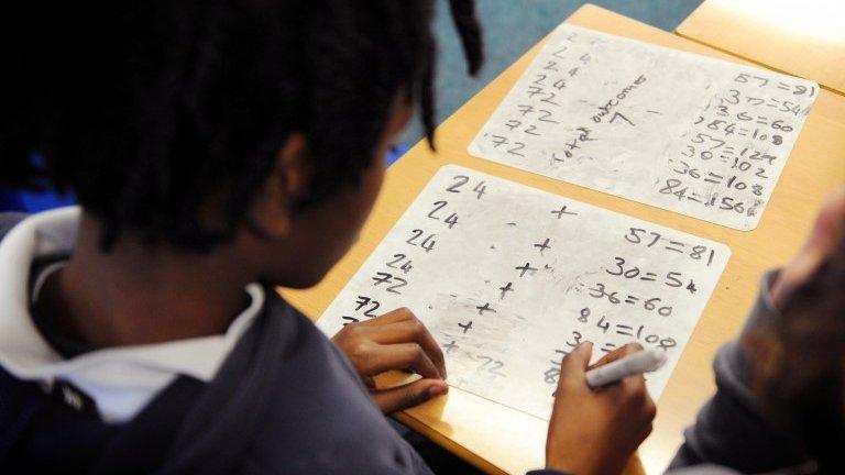 Primary school pupil doing maths