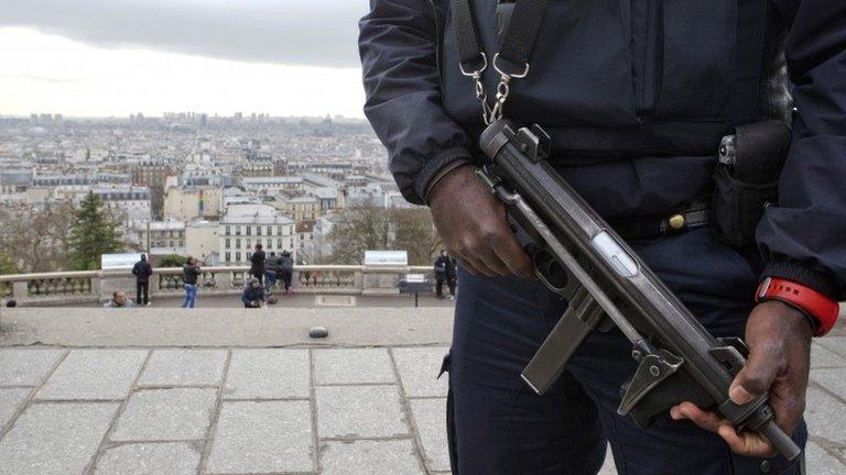 French policeman on duty in Paris, 22 January 2015