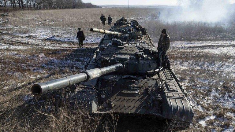 Two tanks manner by pro-Russian separatists in Ukraine