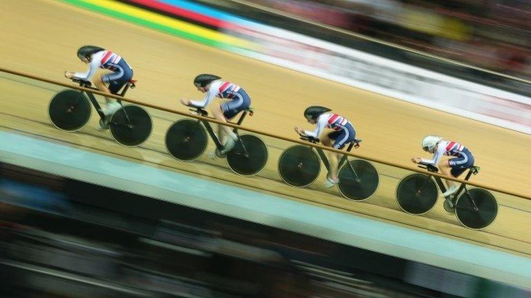 Katie Archibald, Laura Trott, Elinor Barker and Joanna Rowsell of Great Britain