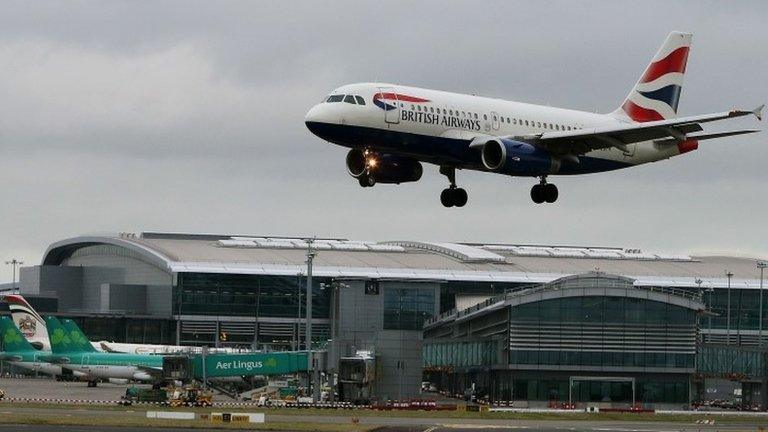 A British Airways aircraft lands at Dublin Airport