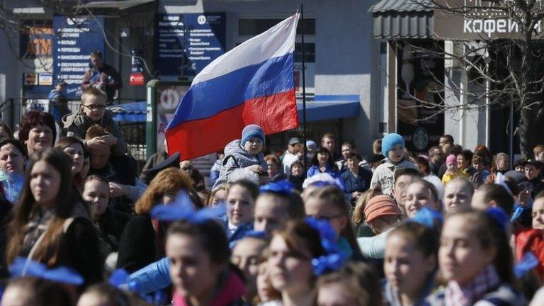 Crimeans celebrate the anniversary in Simferopol, 14 March