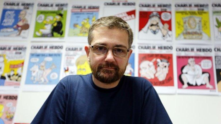 Charlie Hebdo's late editor, Charb, December 2012 photo