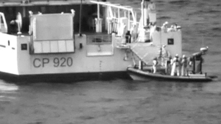 Hand out from Italian coastguard video showing Gregoretti ship on 19 April 2015