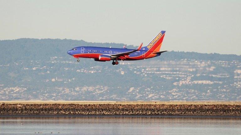 A Southwest Airlines Boeing 737-800 lands at San Francisco International