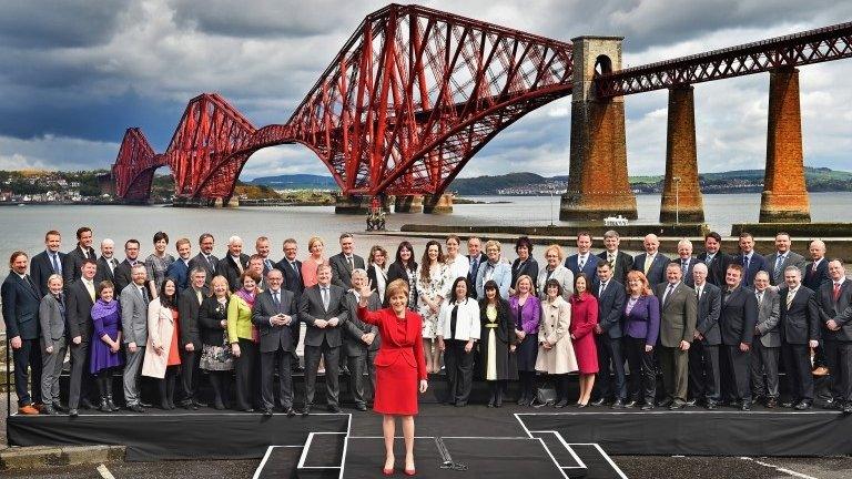 Scottish First Minister and SNP leader Nicola Sturgeon with her new MPs