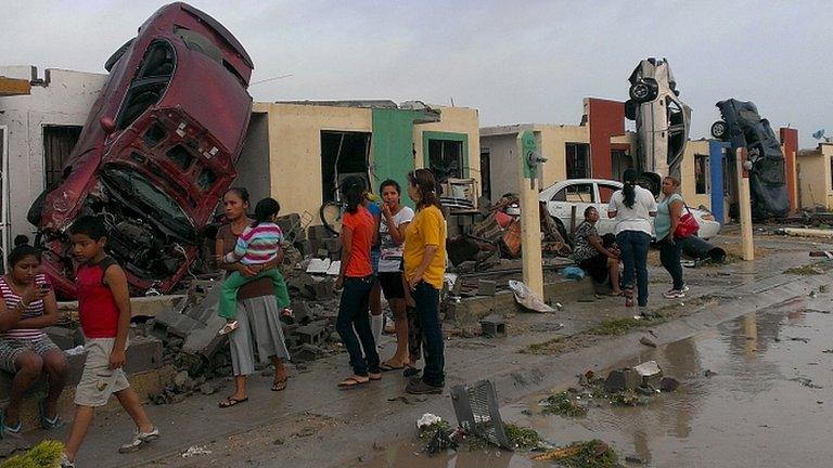 Damage after tornado in Ciudad Acuna. 25 May 2015