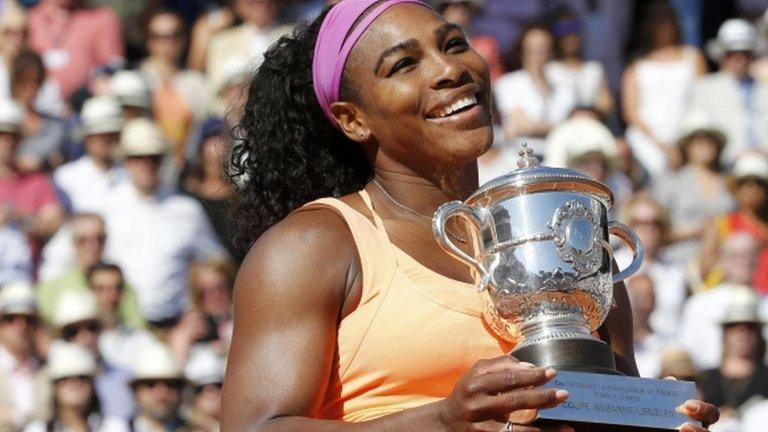 Serena Williams celebrates her French Open triumph