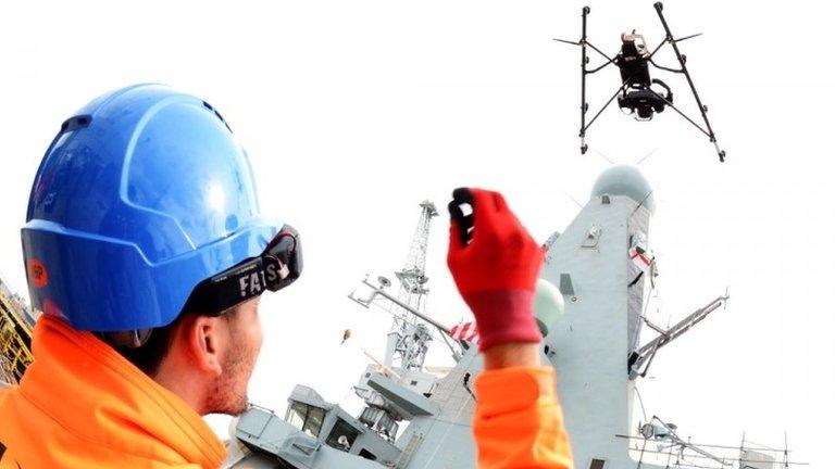 Drone inspecting HMS Diamond