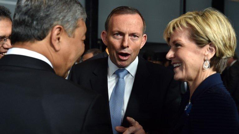 Australia PM Tony Abbott and Foreign Minister Julie Bishop in Sydney (11 June 2015)