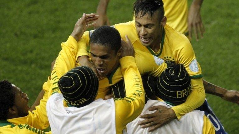 Brazil celebrate their late winner