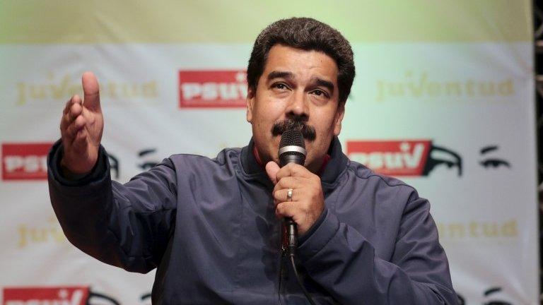 President Nicolas Maduro speaks during a meeting with members of the United Socialist Party of Venezuela in Caracas on 27 May, 2015.