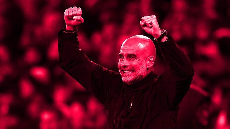 Pep Guardiola punches the air