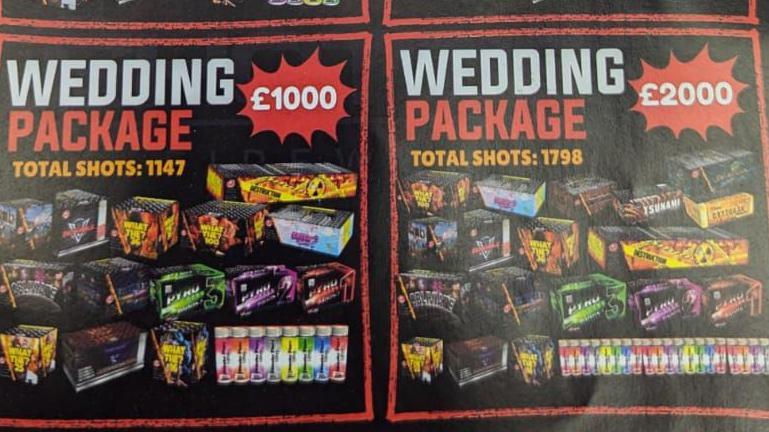 A screenshot of a leaflet advertising wedding fireworks packages of up to £2,000