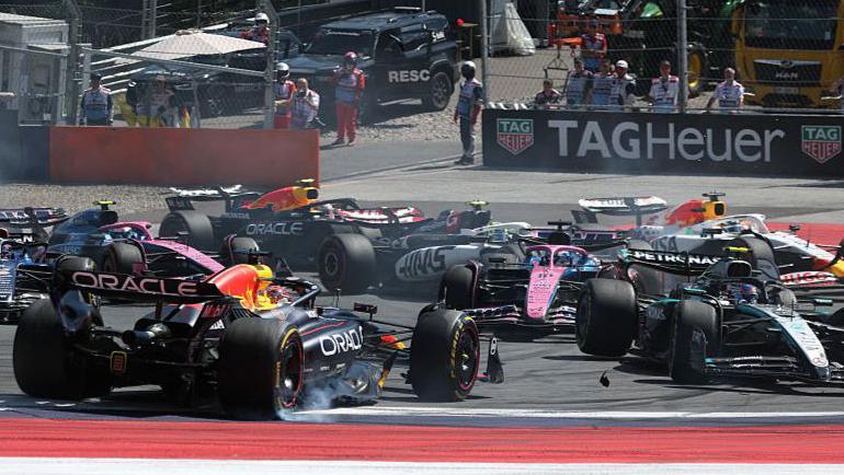 The aftermath after Kimi Antonelli collided into Max Verstappen at the Austrian Grand Prix