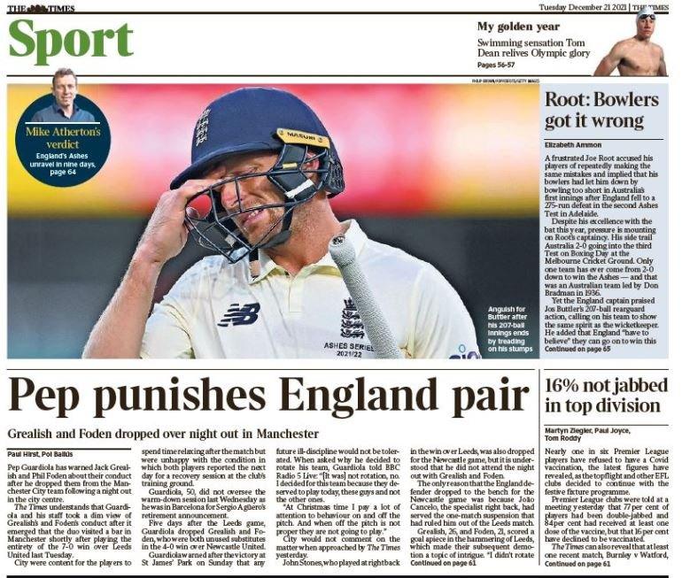 The Times highlights the fact 16% of Premier League players have not received one vaccination