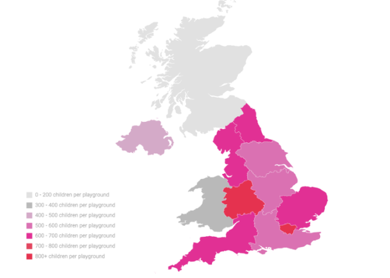 Graphic showing the number of playgrounds per region