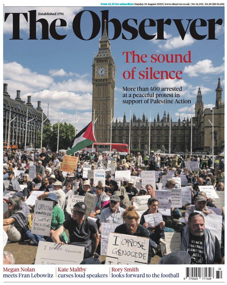 The headline on the front page of the Observer reads: "The sound of silence".