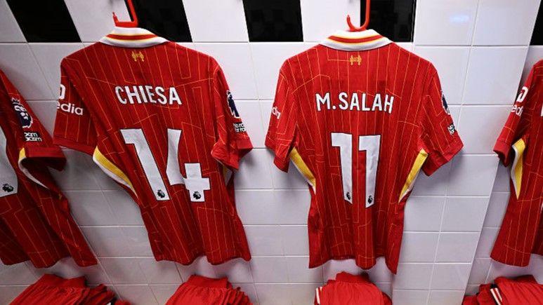 Chiesa and Salah shorts hung up in dressing room