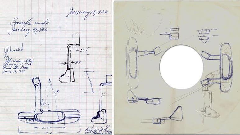 The original sketches for the 'Ping Anser', the design that revolutionised putters