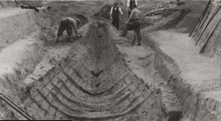 Sutton Hoo ship during excavation