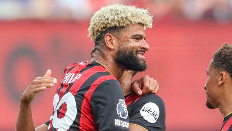 Bournemouth's Philip Billing is congratulated by a team-mate after scoring the first goal in his side's 3-0 win against Everton at the MetLife Stadium