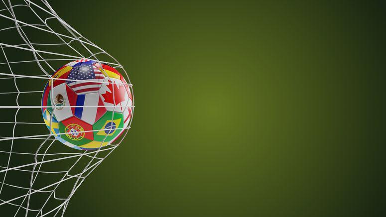 Football with different nation flags.