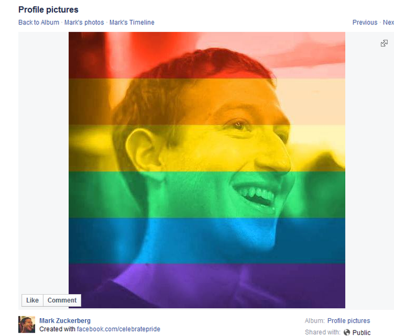 Facebook founder Mark Zuckerberg announced the rainbow flag tool by changing his own profile pic