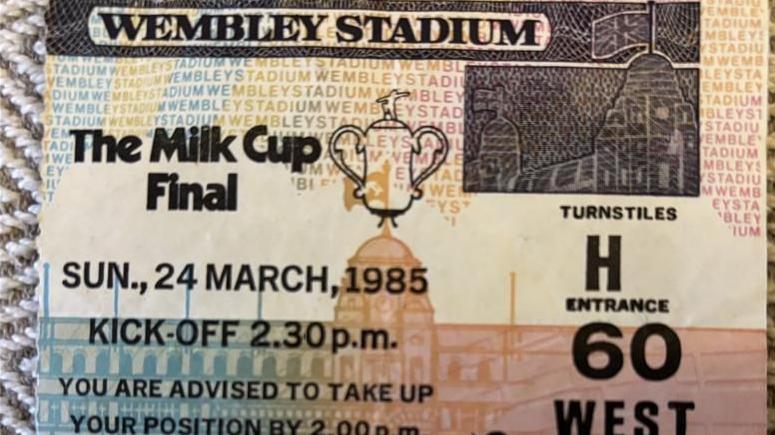 Kathy Blake's ticket for the 1985 League Cup final