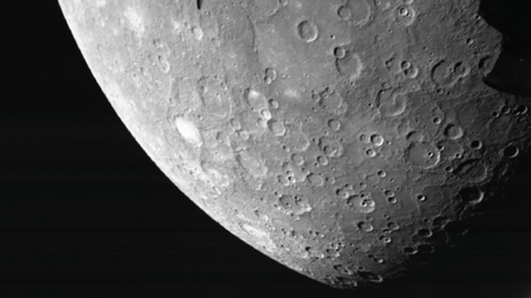 Black and white photo of the surface of Mercury