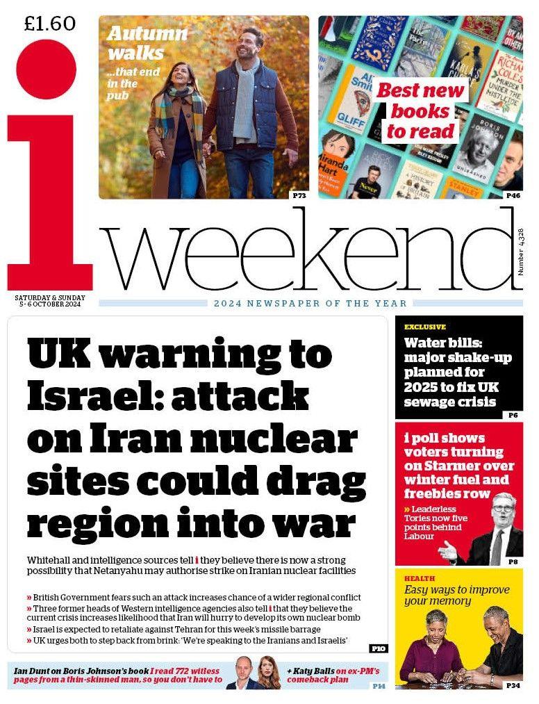 Front page of the I weekend newspaper.