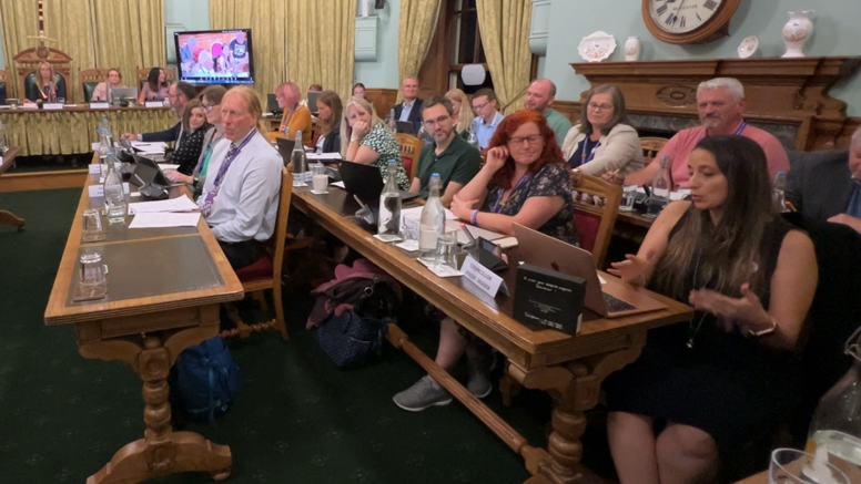 Worcester City Council's councillors debating in the council chamber