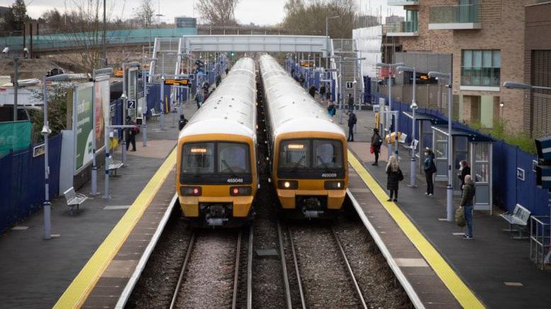 Two Southeastern trains at a station