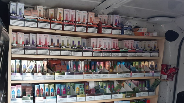 Seized vapes on shelves