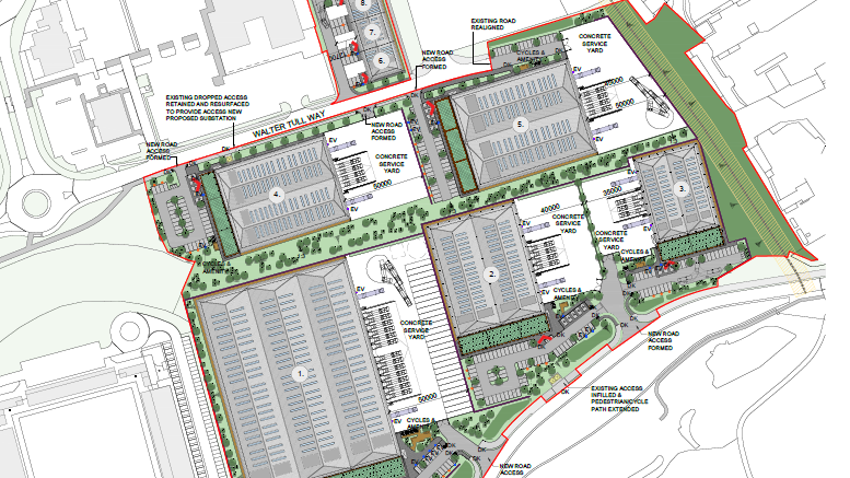A planning document which partially shows the layout of the proposed warehouse plans for Sixfields Stadium.