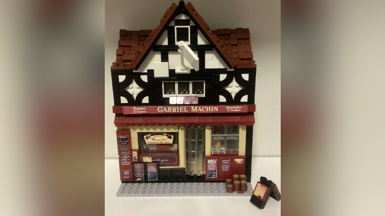 Gabriel Machin butchers shop made of Lego