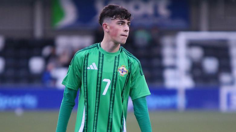 Chris Atherton playing for Northern Ireland Under-17s