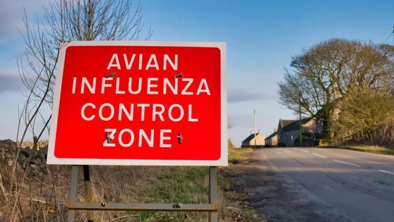 Bird flu control zone sign in rural location