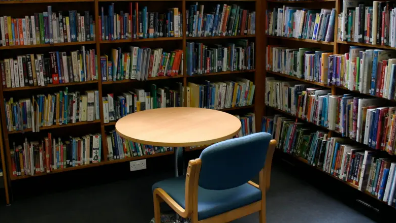 Books and furniture inside a library