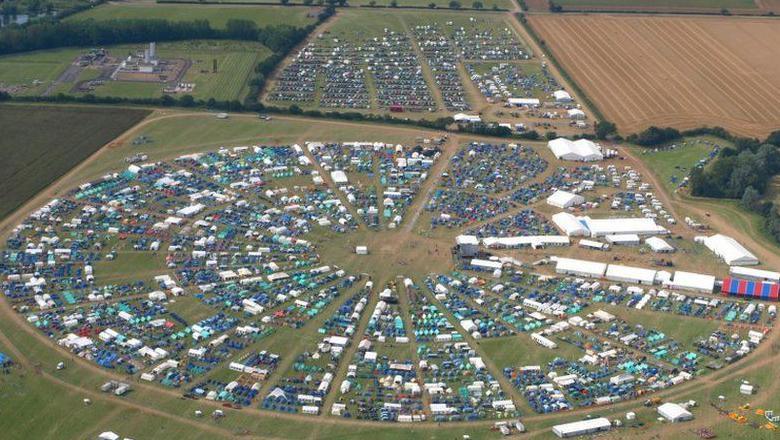 An aerial picture of the 2012 jamboree, showing a huge encampment in the Essex countryside